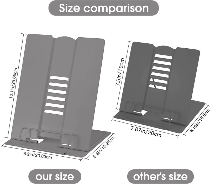 MSDADA Large Book Stand for Desk Reading Hands Free, Book Holder Adjustable Document Cookbooks Holder for Textbooks Tablet Music Books Recipe (Grey) - Image 3